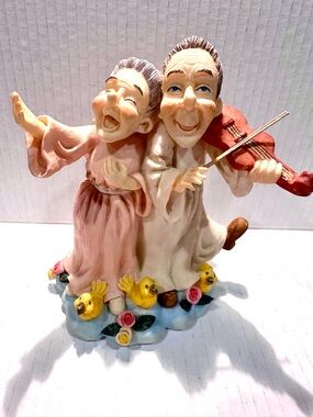 Vintage rare Old Man & Women Singing music 1997 Ceramic Sansco figurine
